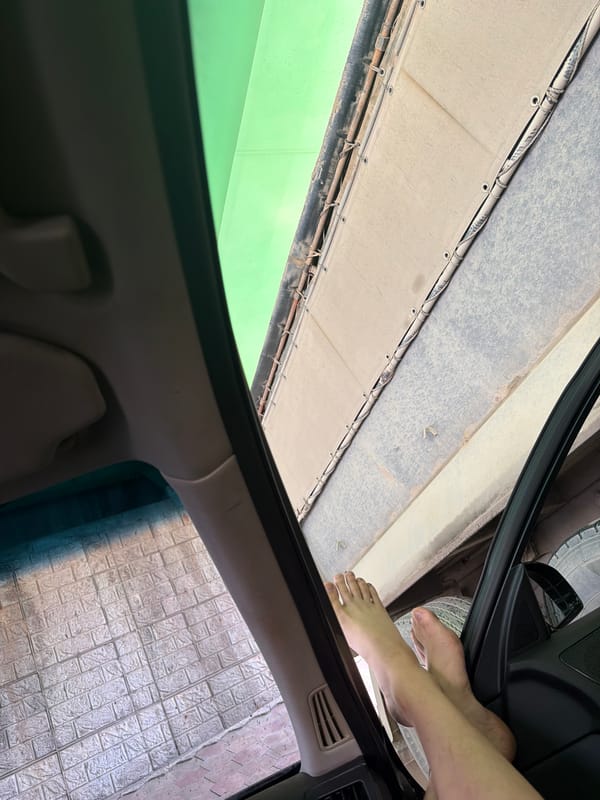 Parked under an Asan overpass, idling in an Infiniti