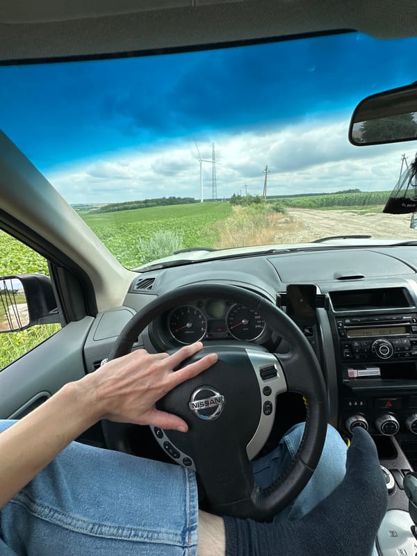 Driving a dirt road through rural Ukraine near Korchivka