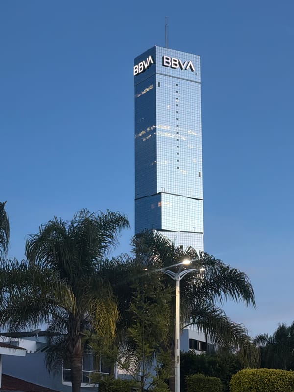 BBVA Tower exterior and a ferret sighting in Puebla