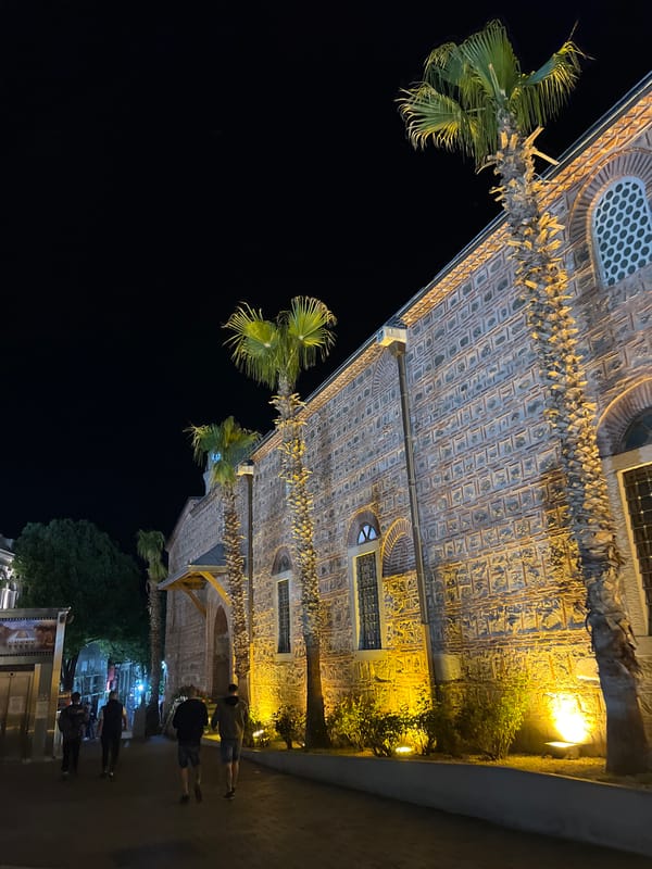 Evening observations captured around Plovdiv's historic Dzhumaya Mosque district