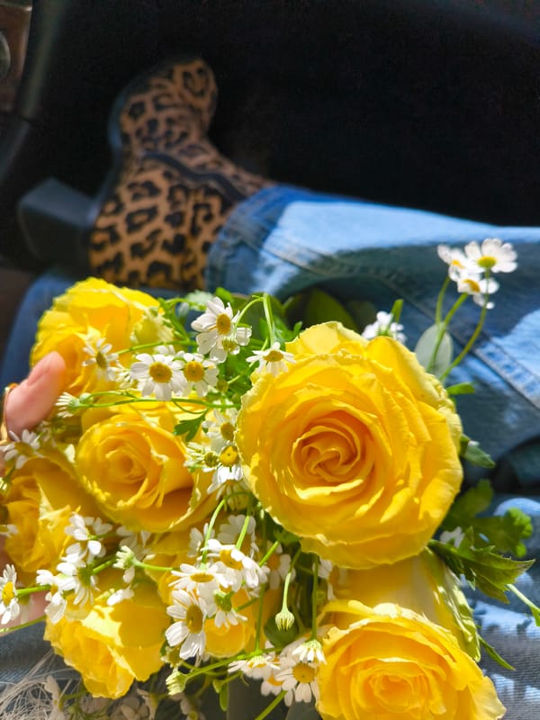 Yellow roses and daisies bouquet photographed in Riga