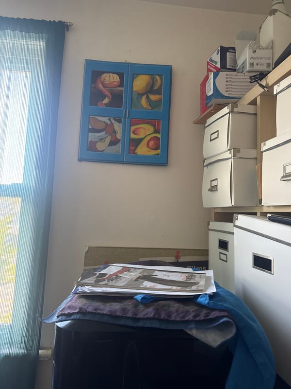 Interior room documented in Neptune Township with fruit artwork