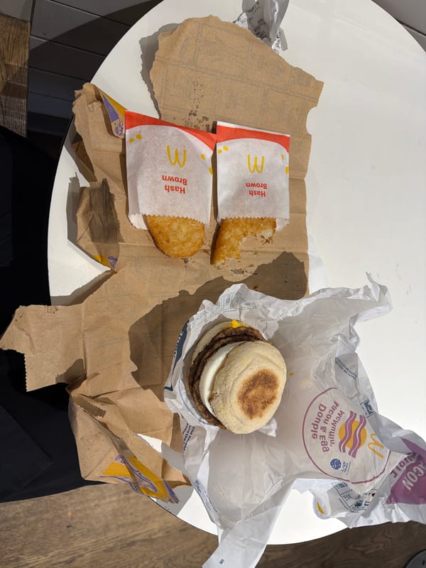 Breakfast meal documented at London McDonald's restaurant