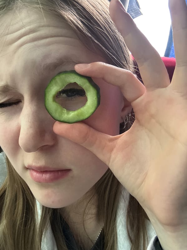 Person uses makeshift cucumber eyepiece in Zvyozdny, Russia