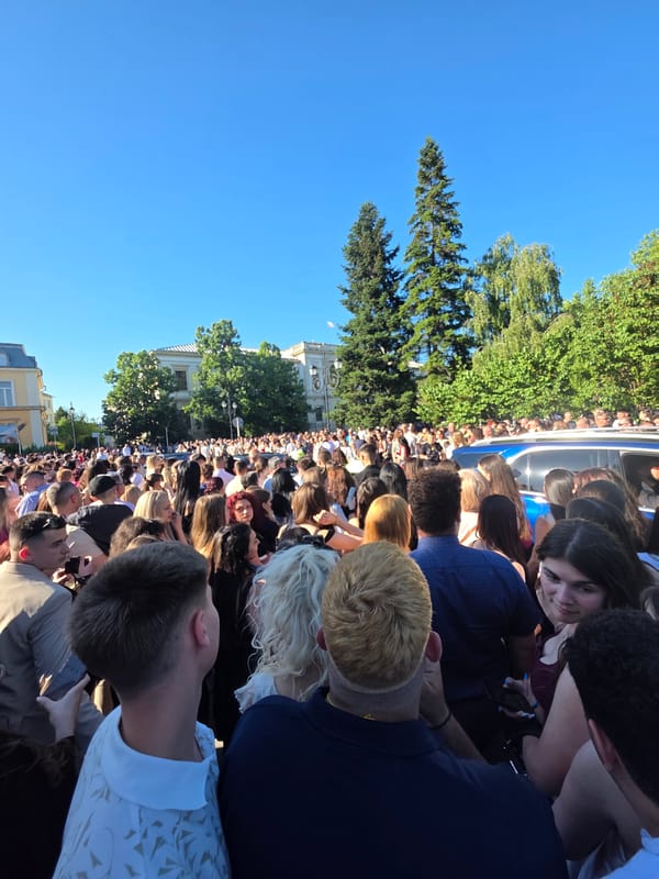 Large crowd gathers near building in Ruse, Bulgaria