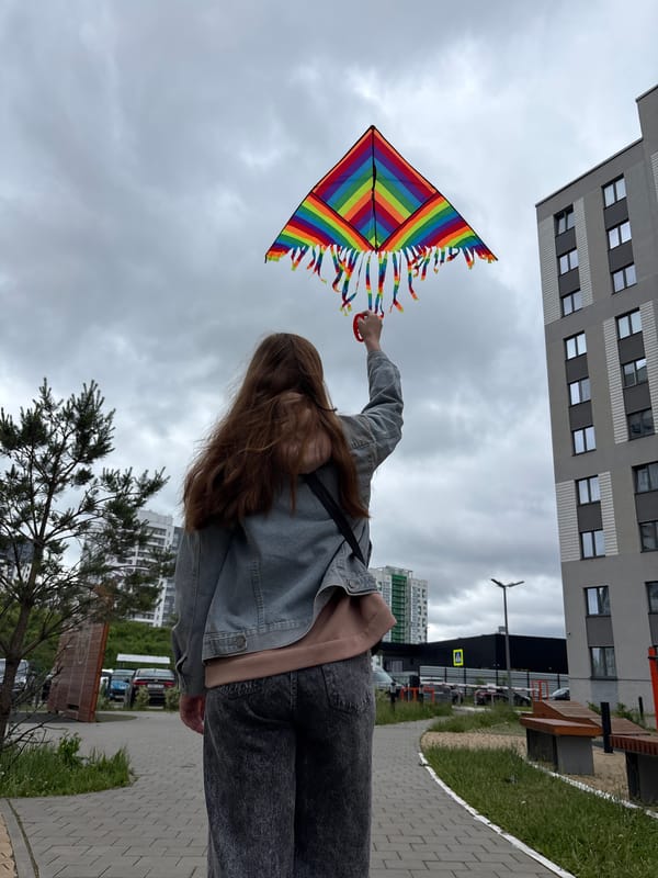 Rainbow kite flying observed across Izhevsk residential areas