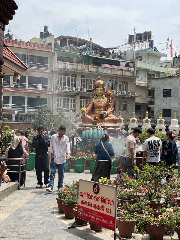 Morning street life and temple visits documented across Kathmandu