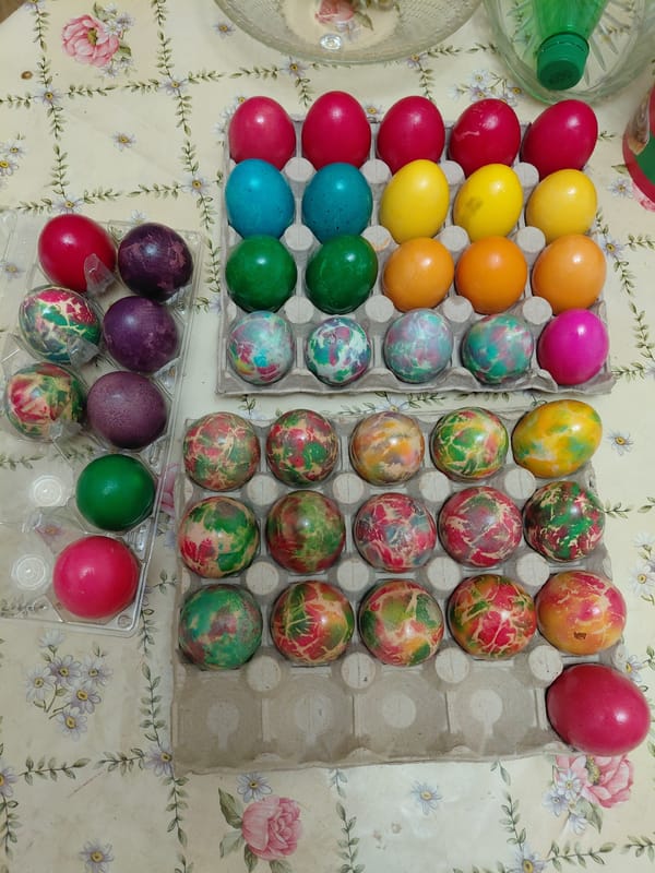 Easter eggs arranged in cartons in Aytos, Bulgaria