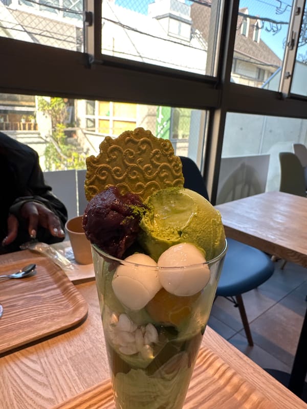 Matcha parfait dessert photographed in Setagaya, Japan