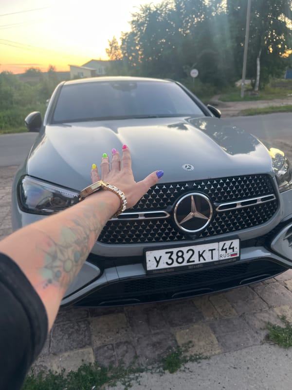 Gray Mercedes parked on brick driveway in Krasnoe-na-Volge