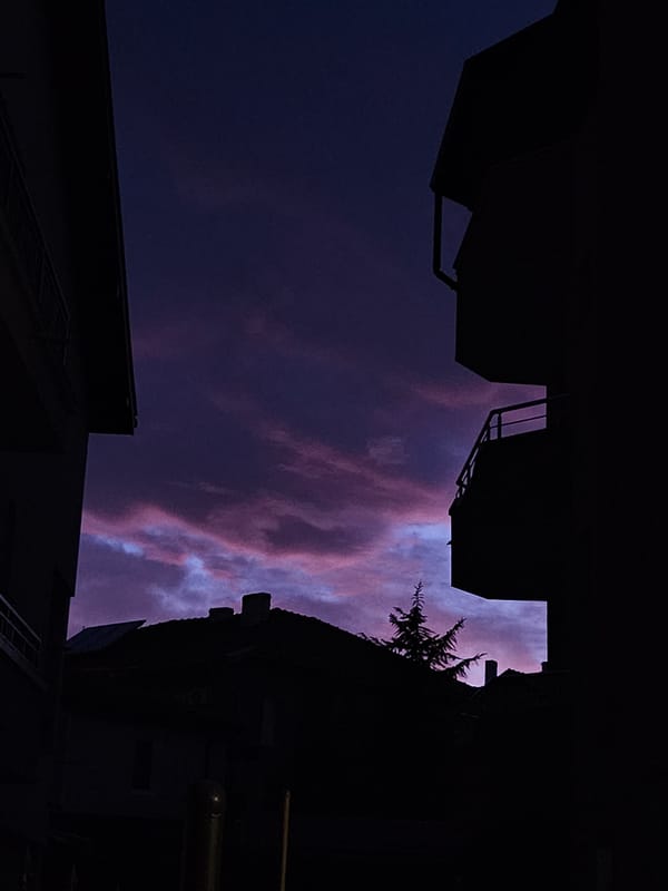 Evening snack and dusk sky observed in Bulgarian coastal town