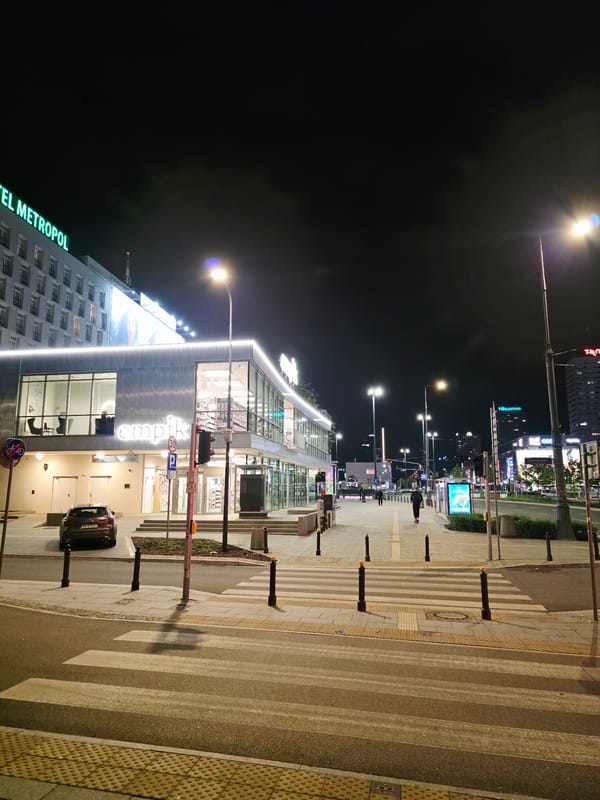 Central Warsaw at night along Aleje Jerozolimskie