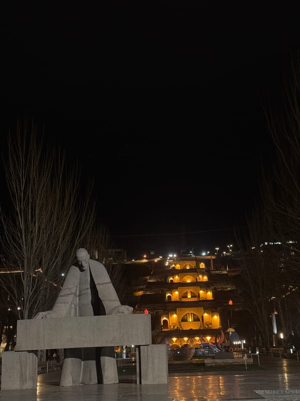 Evening documentation of Yerevan landmarks and local cuisine