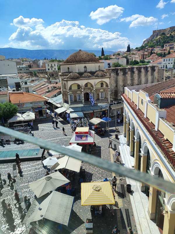 Morning scenes documented across Athens including Monastiraki Square views