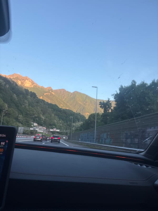 Driver captures mountain view from car in Val Mara, Switzerland