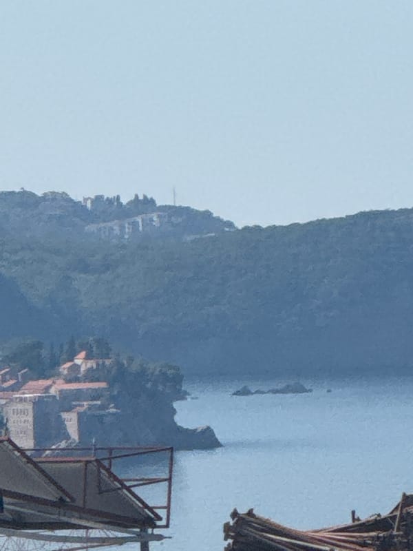 Hazy morning along Montenegro's Adriatic coast near Sveti Stefan