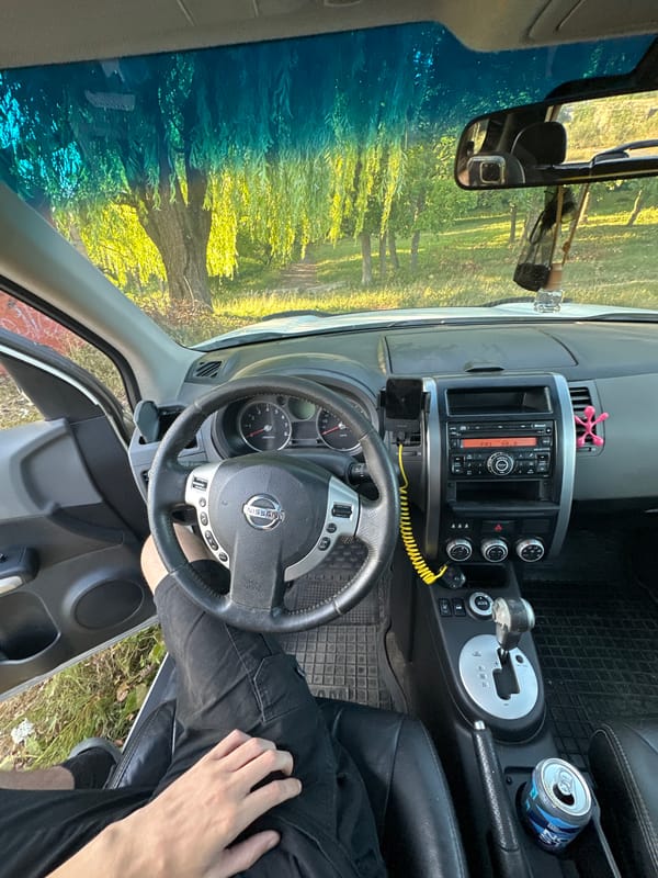 Parked roadside in rural Makiv, taking in the summer landscape.