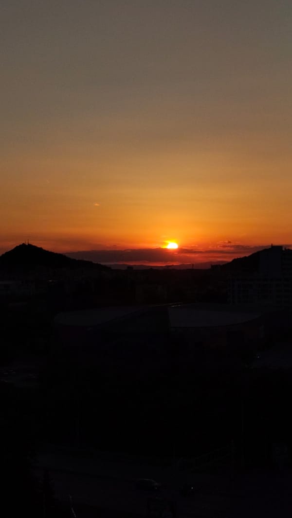 Plovdiv sunset, multiple angles, Alyosha monument on the horizon