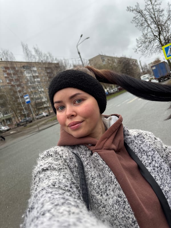 Woman takes selfie on overcast day in Izhevsk