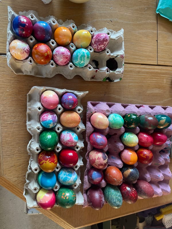 Easter egg dyeing activity captured in Maidstone backyard