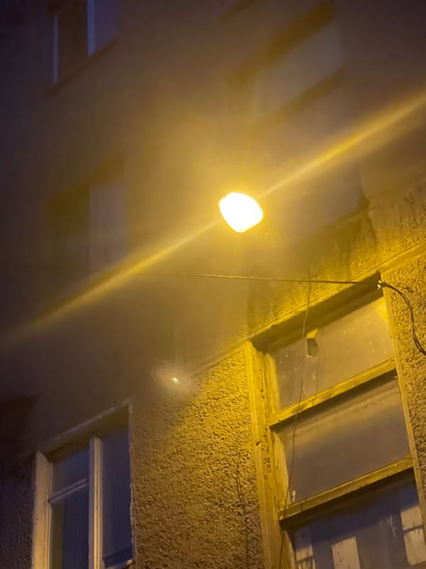 Nighttime street scene documented in Poltava, Ukraine