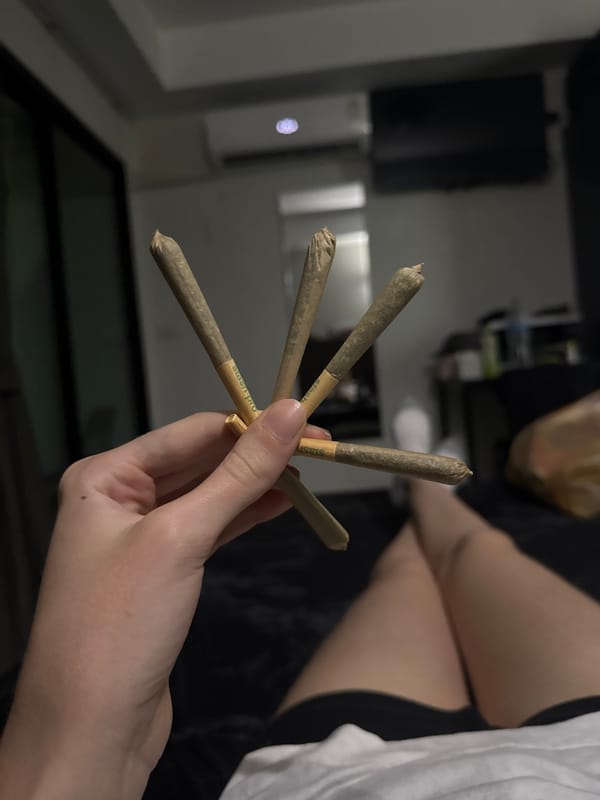 Bangkok bedroom, cannabis joints on display