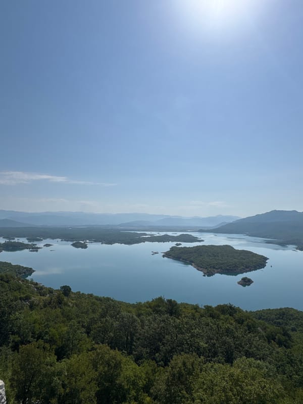 Lake views and a roadside stand in Ponikvica, Montenegro