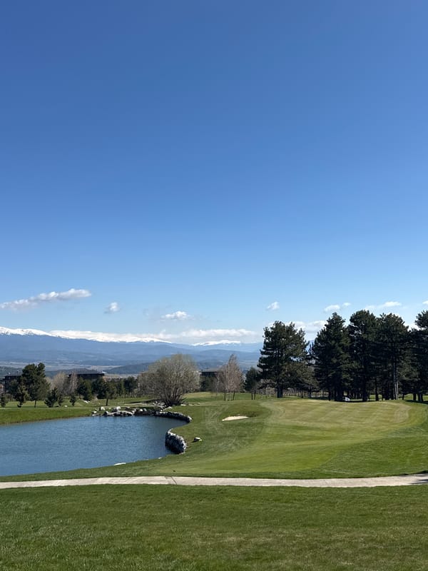 Golf course with water hazard observed in Razlog, Bulgaria