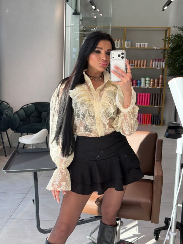 Woman takes selfie at Moscow hair salon during treatment