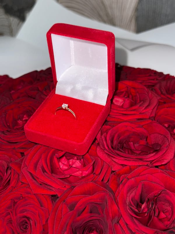 Engagement proposal with roses and ring at Izhevsk cafe