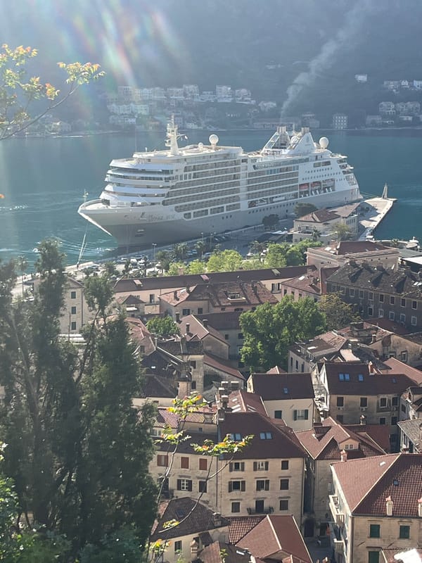 Cruise ship Silver Muse docks in historic Kotor, Montenegro