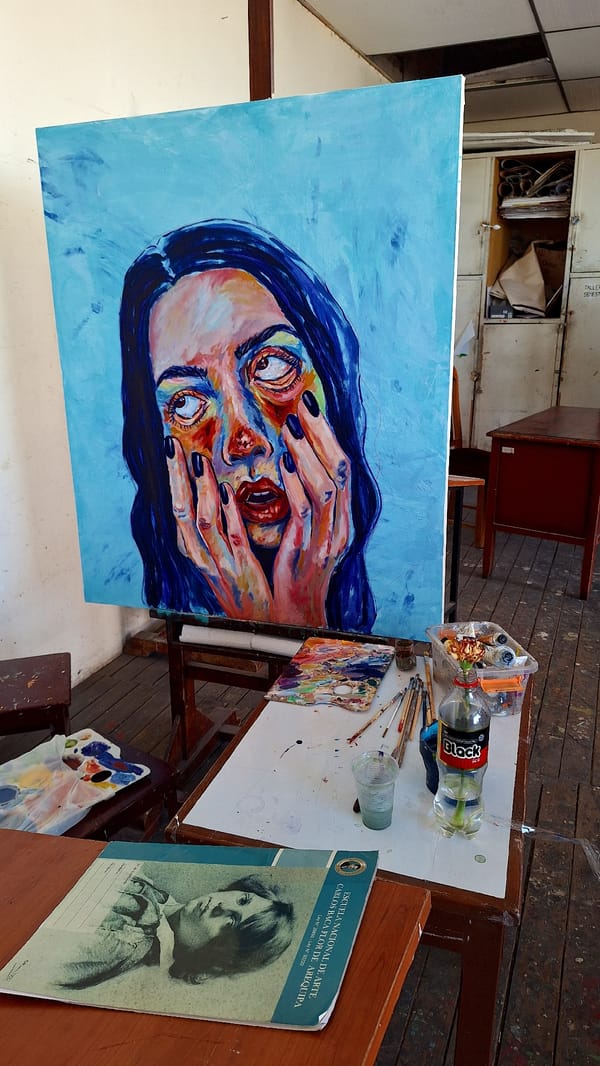 Artist's studio documented in Arequipa with unfinished works