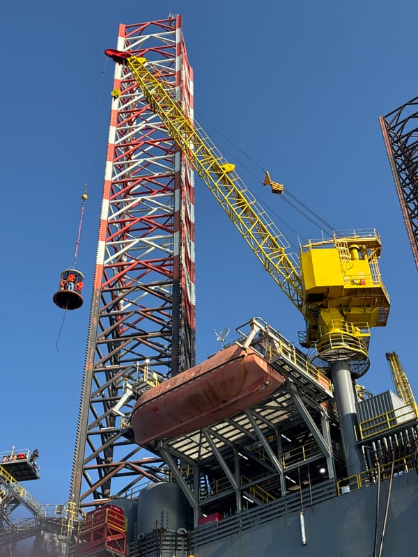 Personnel transfers underway at an offshore drilling platform off Italy