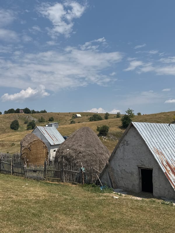 Summer roadside stop amid Montenegro's dry mountain landscape