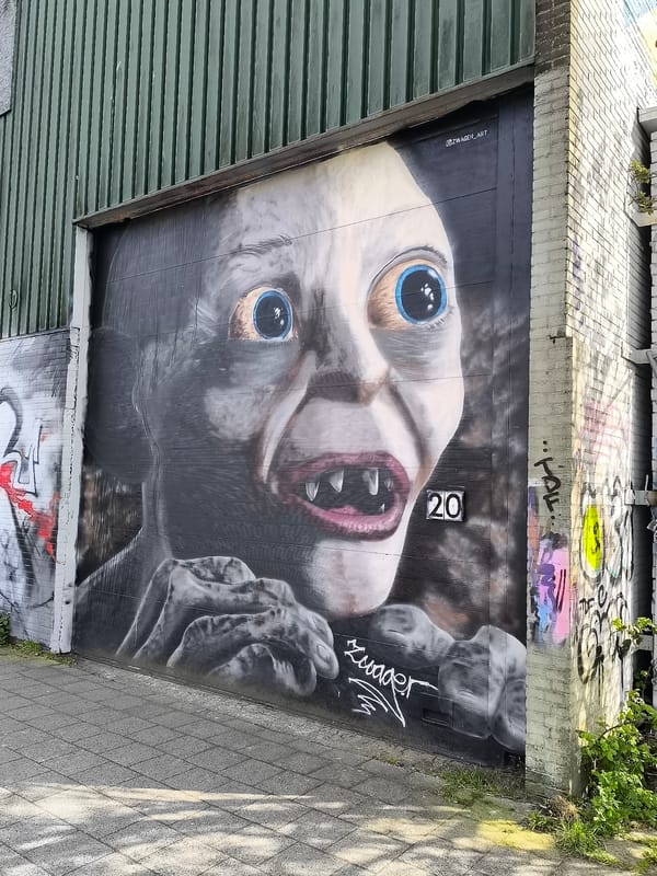 Street art murals featuring fantasy creature, heron documented in Alkmaar