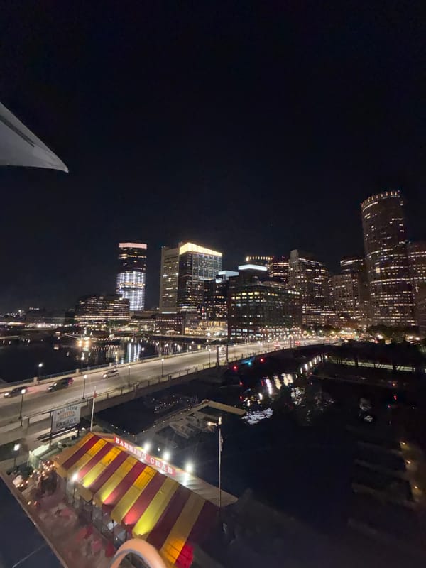 Boston skyline and bridge activity documented during late night hours