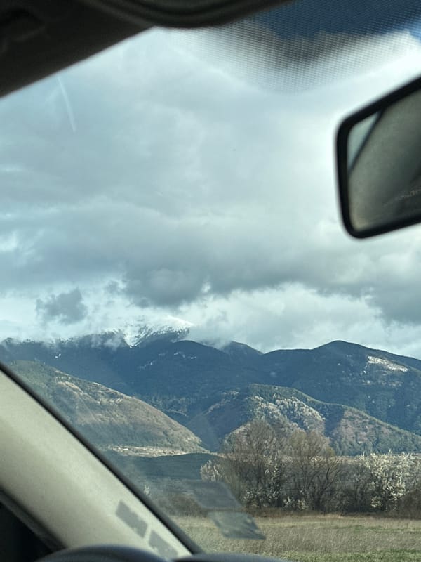 Mountain view photographed from vehicle near Cherven Breg, Bulgaria