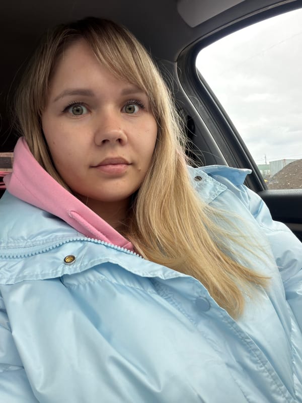 Blonde woman photographed in close-up portraits, appears surprised