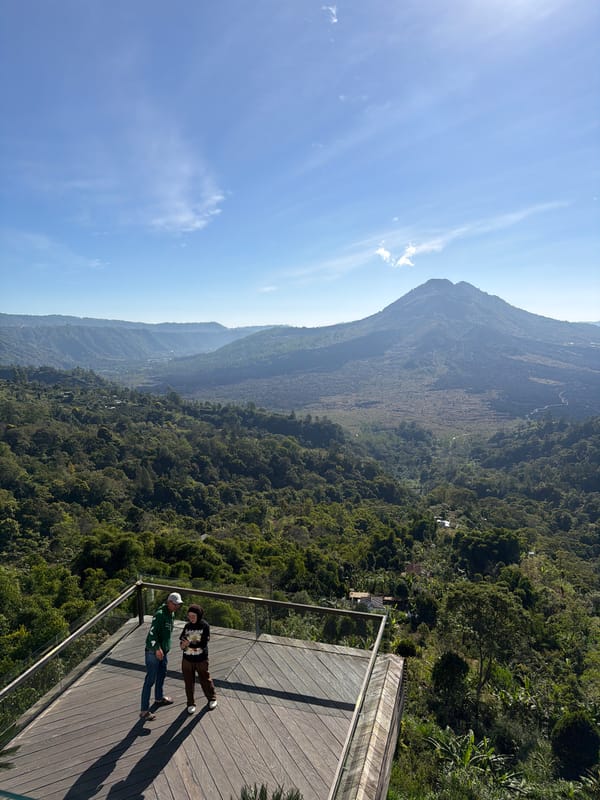 Mount Batur viewpoint busy with visitors on a clear morning