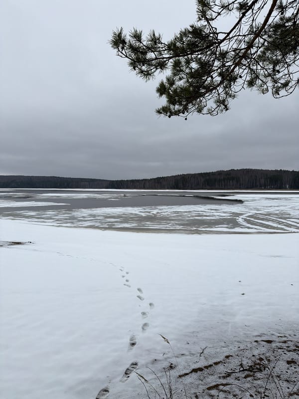 People walk across frozen Kama Reservoir in Chaykovsky, Russia