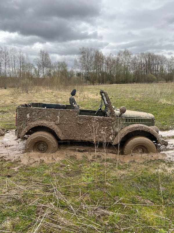 Military vehicle stuck in mud near Раздолье, Russia