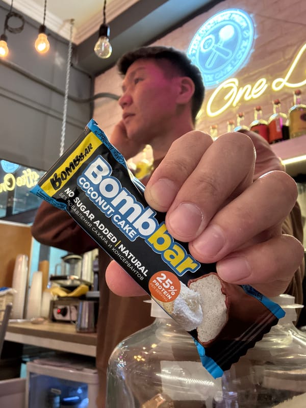Person holds protein bar in Khimki, Russia