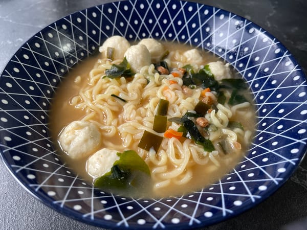 Ramen and coconut bark photographed in Munich