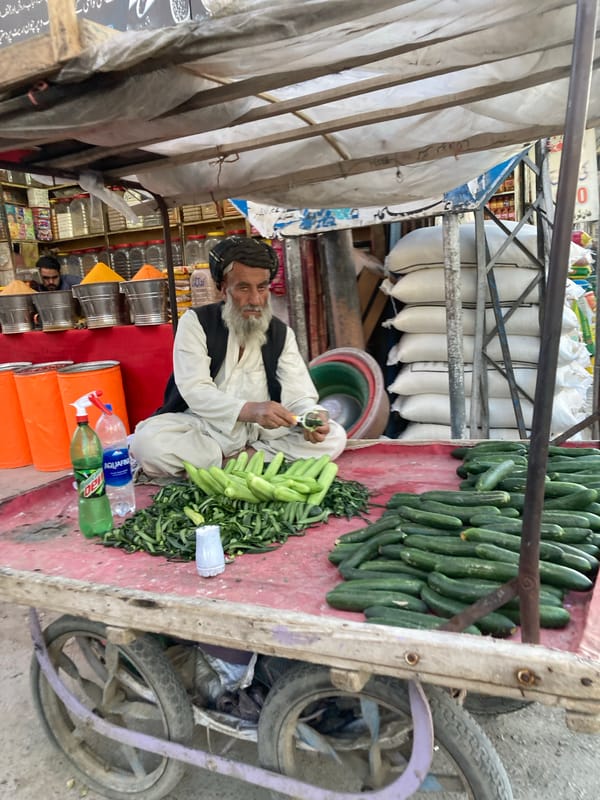 Traditional vendor prepares produce on street cart in Quetta