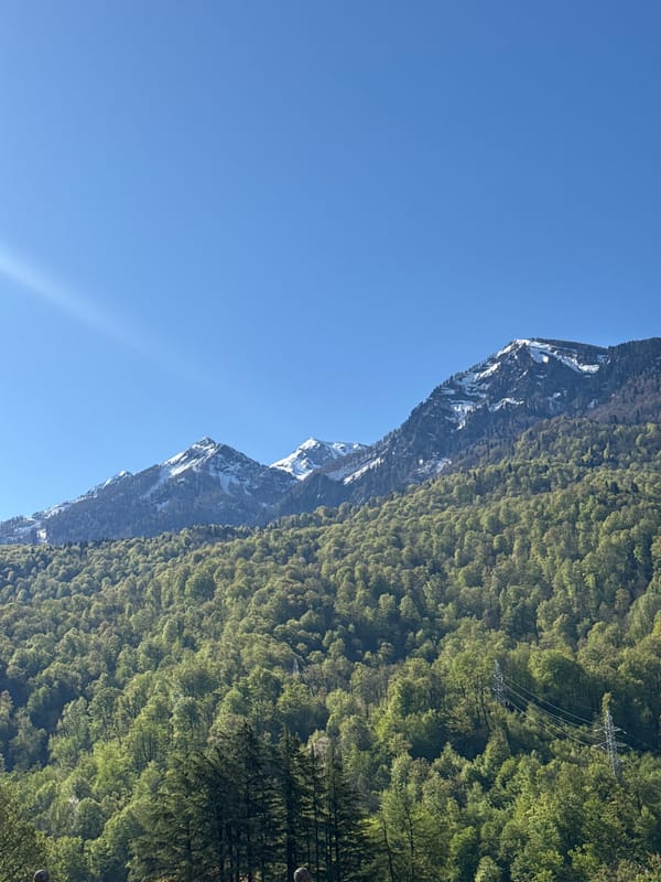 Mountain landscape with snow patches observed in Krasnaya Polyana