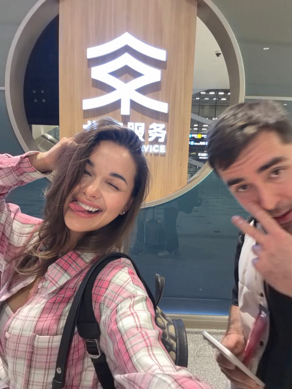 Woman Takes Playful Airport Selfies in Langfang Terminal