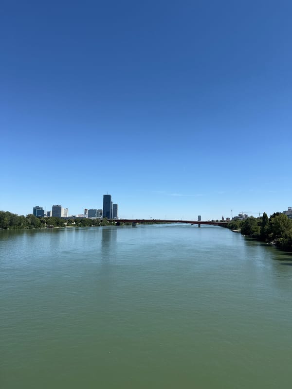 Sunny afternoon along the Danube, Donau City skyline in view