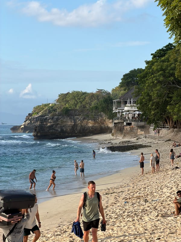 Morning beach tourism activities captured across Nusa Penida, Indonesia