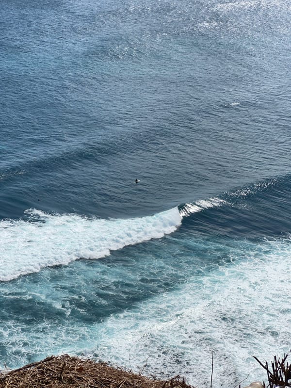 Surfers and cliff views at a Kuta Selatan coastal lookout
