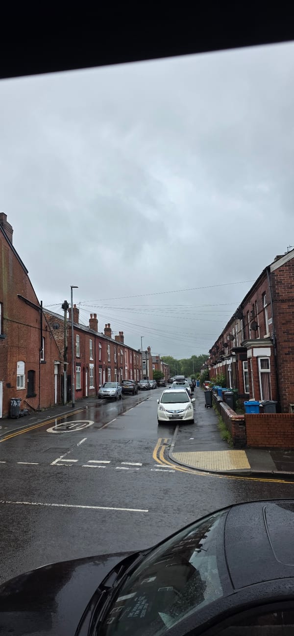 Overcast afternoon documented on Manchester residential street